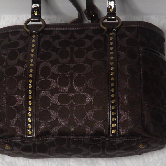 Coach Brown Lurex Jacquard Leather Signature Tote Bag - Picture 2 of 5